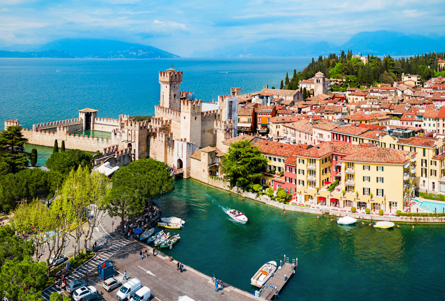 Top view of Sirmione and its Castello Scaligero