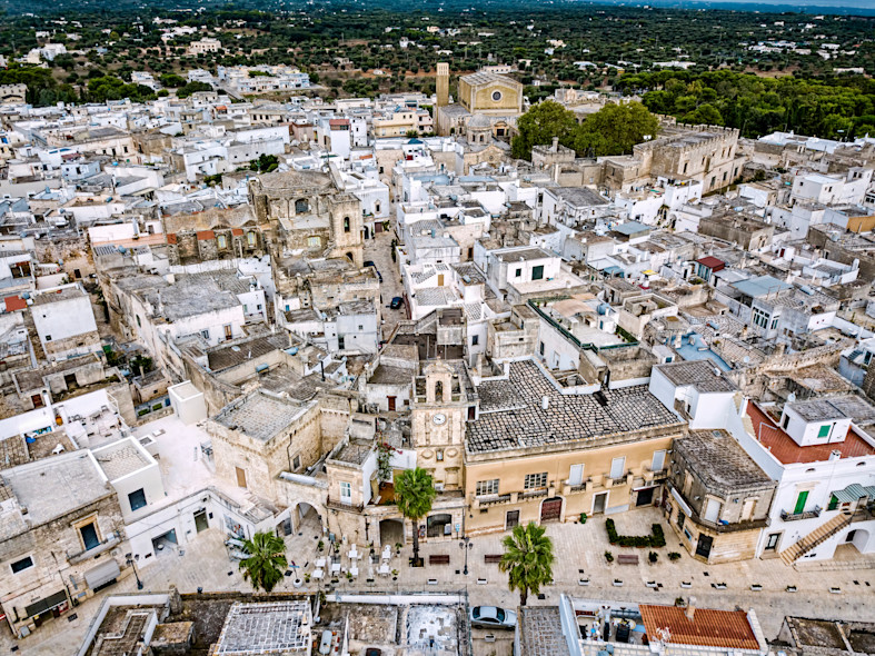 Aerial view of the town of Carovigno in central Apulia