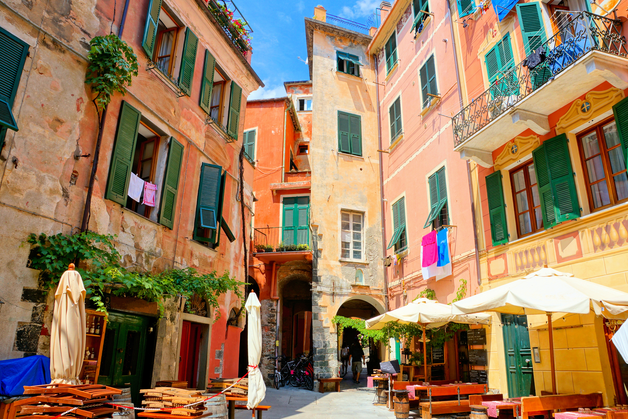 The historic center of Monterosso in the Cinque Terre, characterized by colorful houses