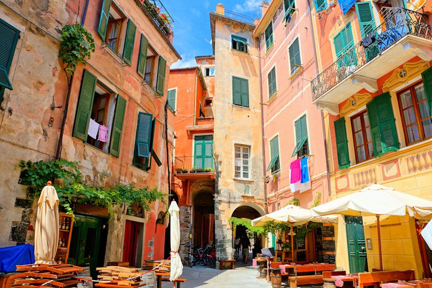 The historic center of Monterosso in the Cinque Terre, characterized by colorful houses