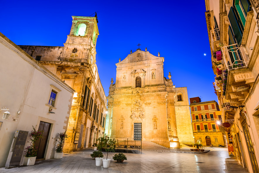 Basilica of San Martino in Martina Franca photographed at night