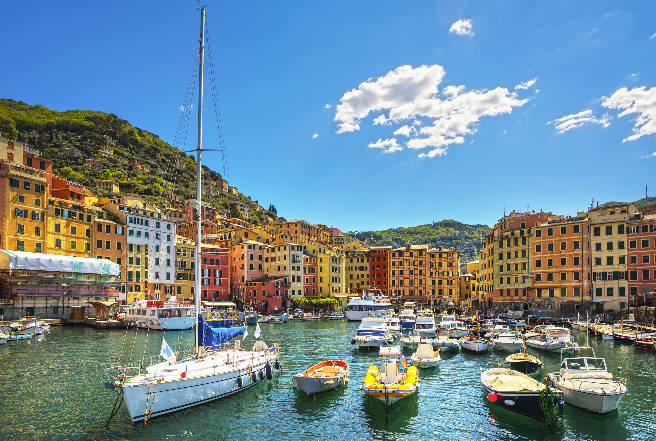 Boats moored in the port of Camogli