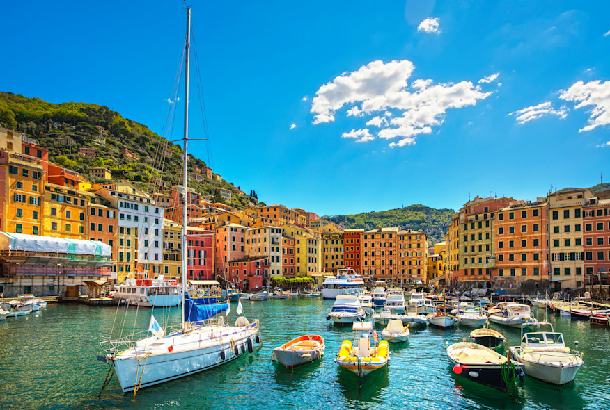 Boats moored in the port of Camogli