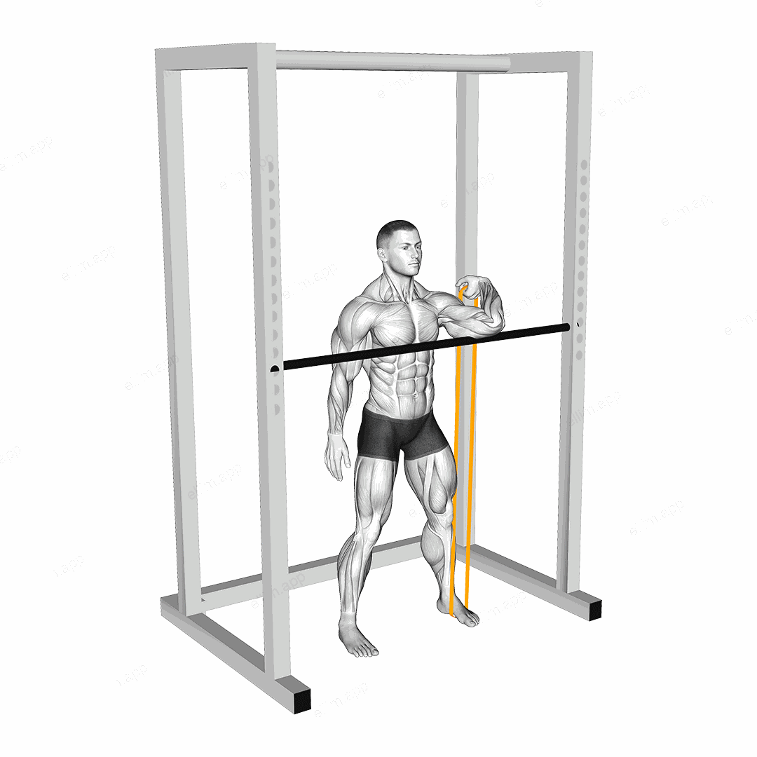 Resistance Band Assisted Front Rack Stretch exercise targeting Back and Infraspinatus