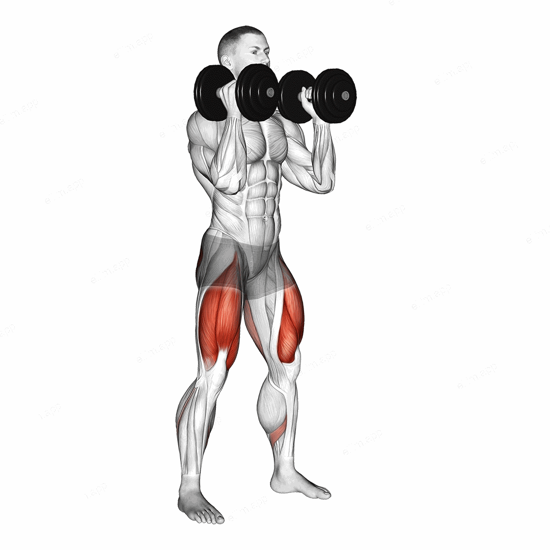 Dumbbell Front Squat exercise targeting Gluteus Maximus and Quadriceps