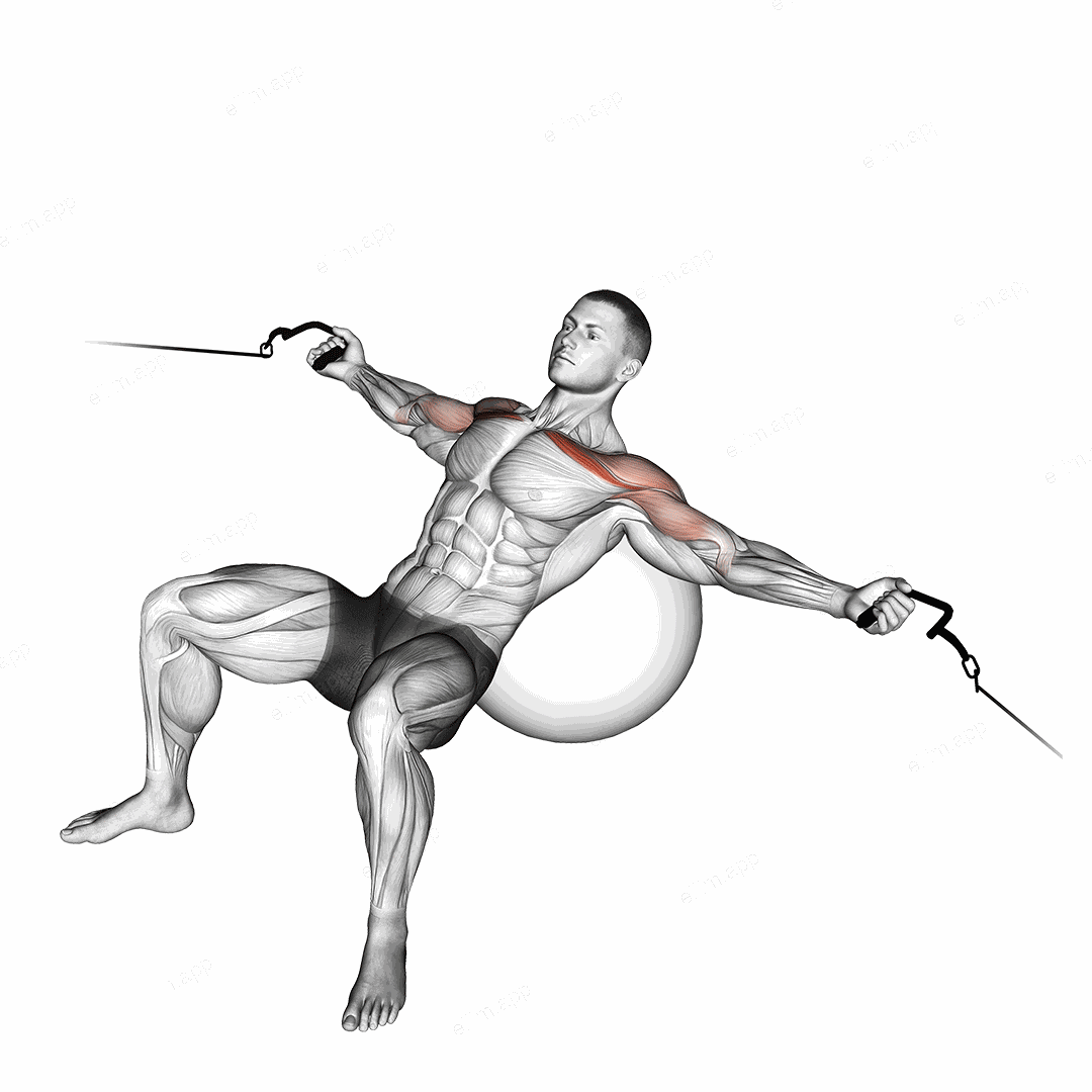 Cable Incline Fly (on stability ball) exercise targeting Chest and Pectoralis Major Clavicular Head