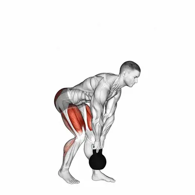 Kettlebell Kickstand One Leg Deadlift exercise targeting Erector Spinae and Gluteus Maximus