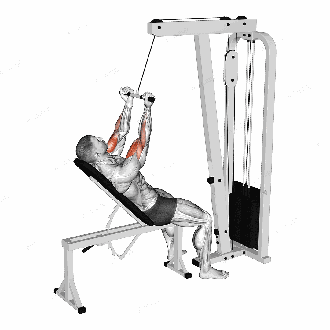 Cable Incline Close grip Curl exercise targeting Upper Arms