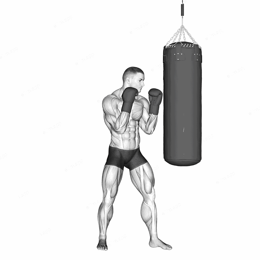 Hook Kick Kickboxing (with boxing bag) exercise targeting Plyometrics