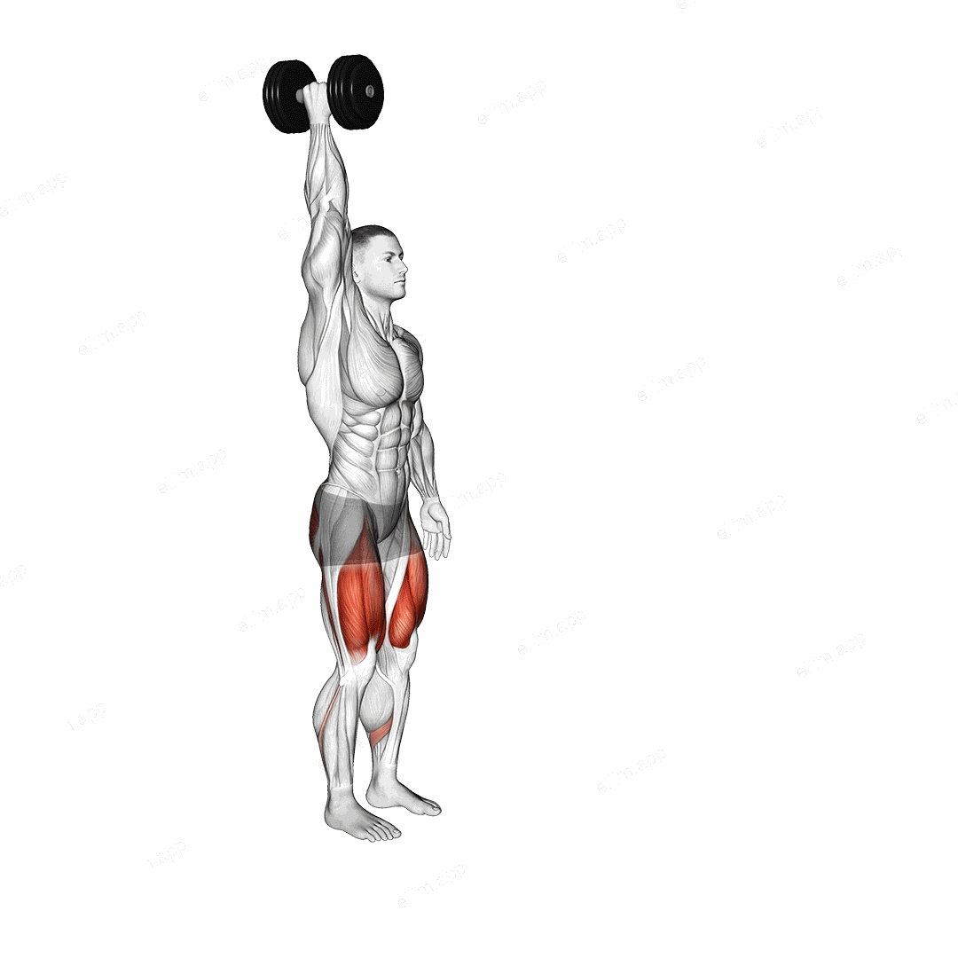 Dumbbell Single Arm Overhead Lunge exercise targeting Thighs and Gluteus Maximus