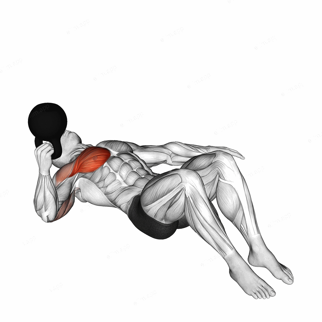 Kettlebell Lying on Floor Single Arm Bottoms-up Chest Press exercise targeting Chest