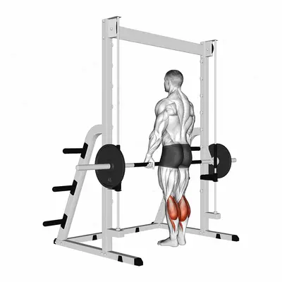 Smith Standing Leg Calf Raise exercise targeting Calves and Gastrocnemius