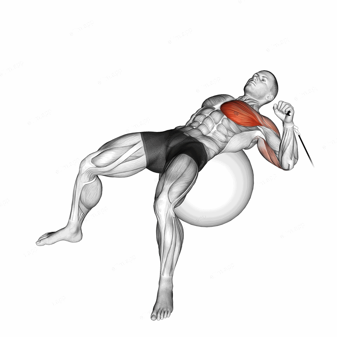 Cable One Arm Press on Exercise Ball exercise targeting Chest and Pectoralis Major Sternal Head