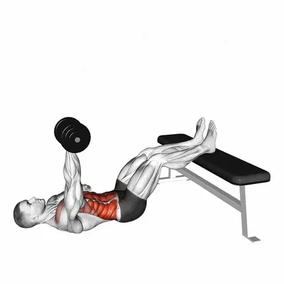 Dumbbell Overhead Sit-up with Legs on Bench exercise targeting Waist
