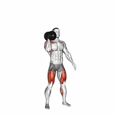 Dumbbell One Arm Thruster exercise targeting Hips and Shoulders