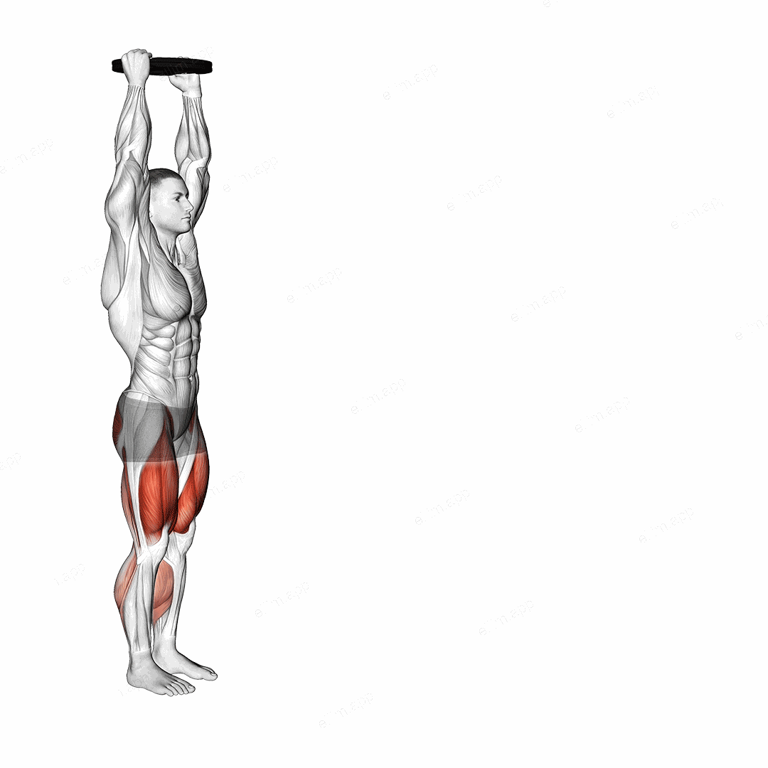 Weighted Plate Overhead March exercise targeting Thighs and Gluteus Maximus