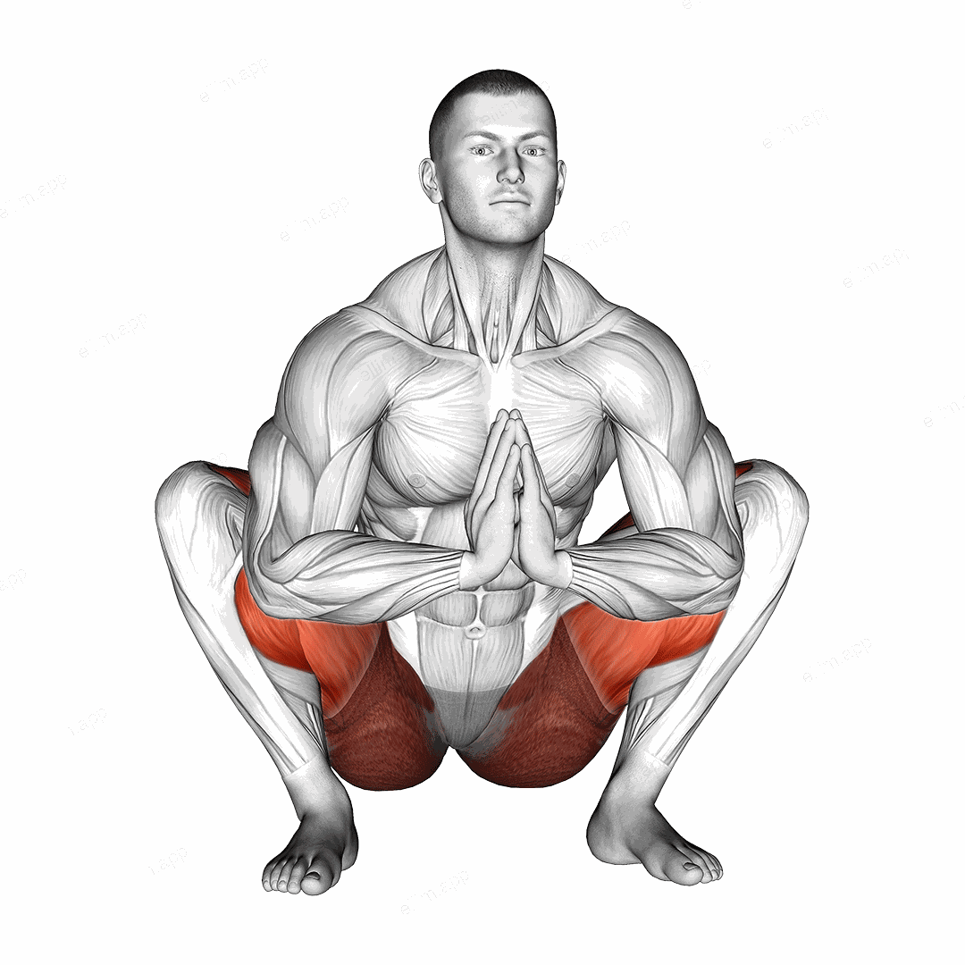 Prayer Squat Yoga Pose exercise targeting Stretching