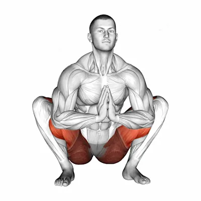 Prayer Squat Yoga Pose exercise targeting Stretching