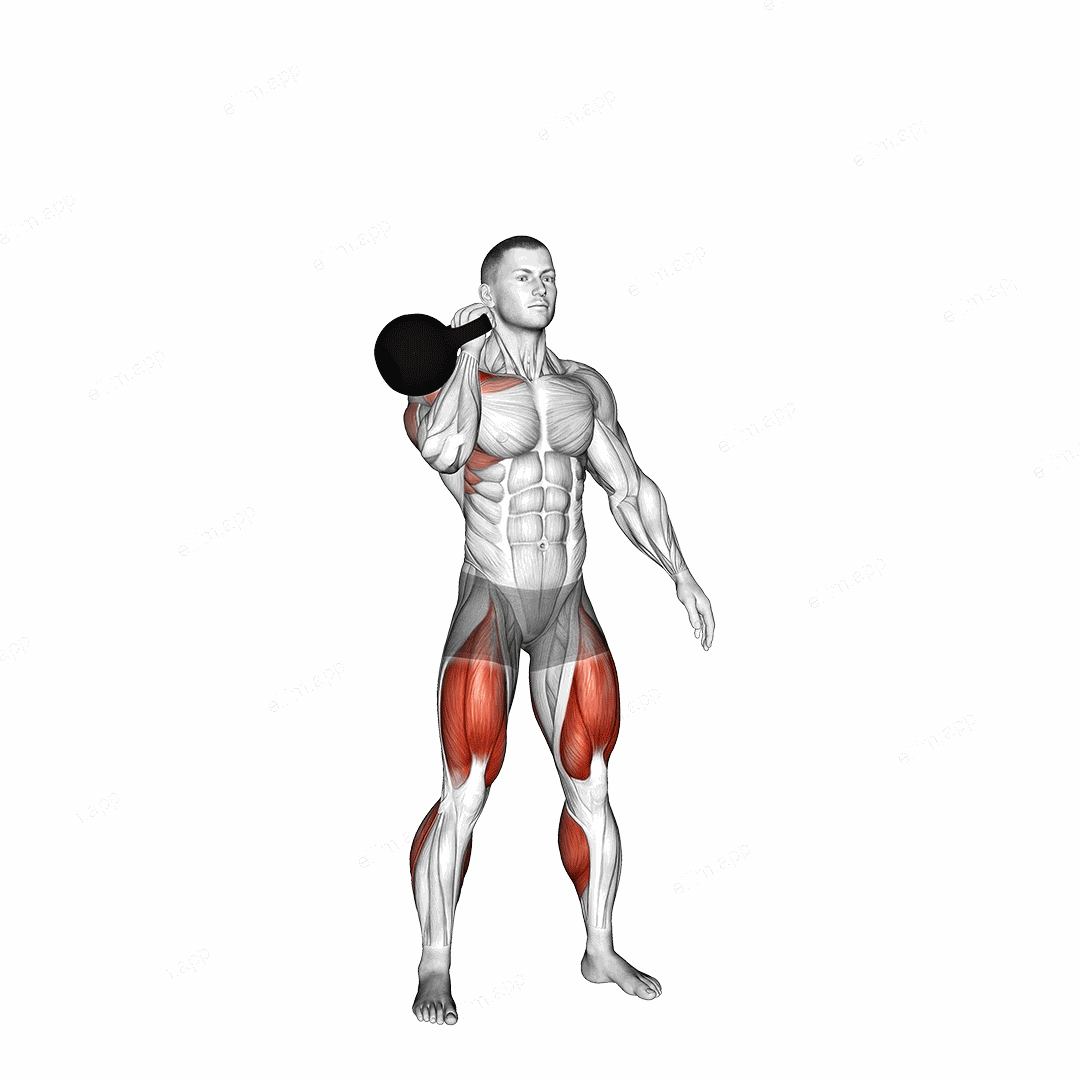 Kettlebell One Arm Thruster exercise targeting Hips and Thighs