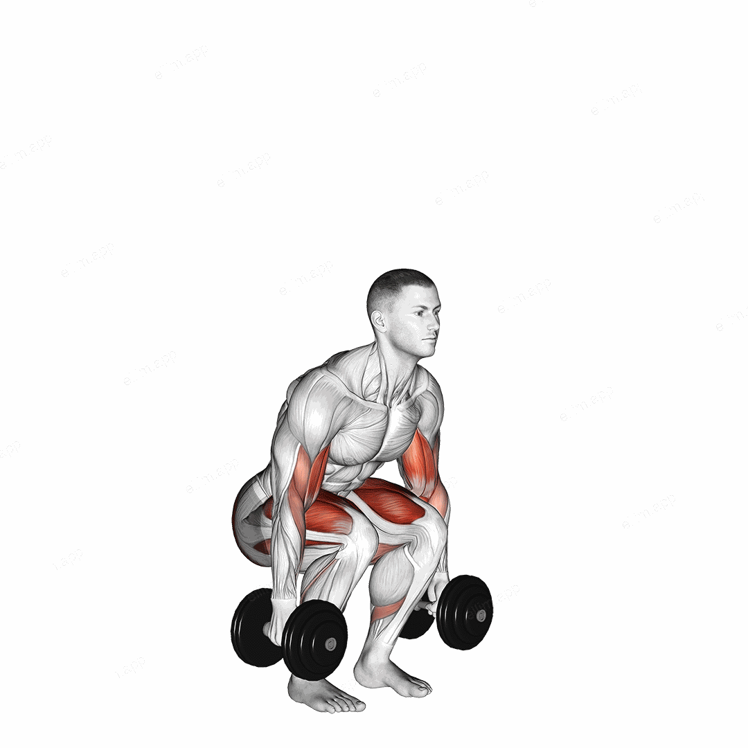 Dumbbell Biceps Curl Squat exercise targeting Upper Arms