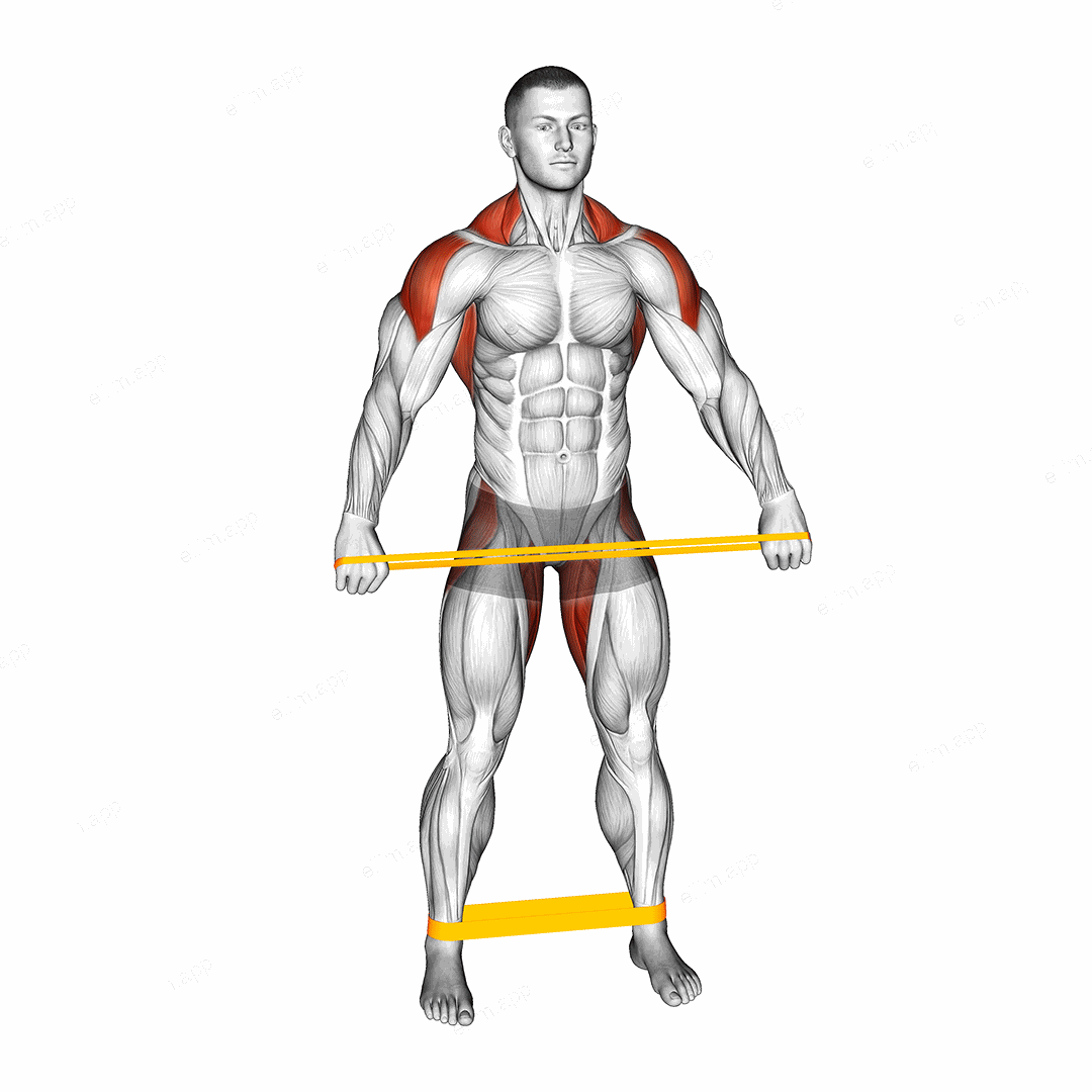 Resistance Band Standing Down Warming-up exercise targeting Back and Hips