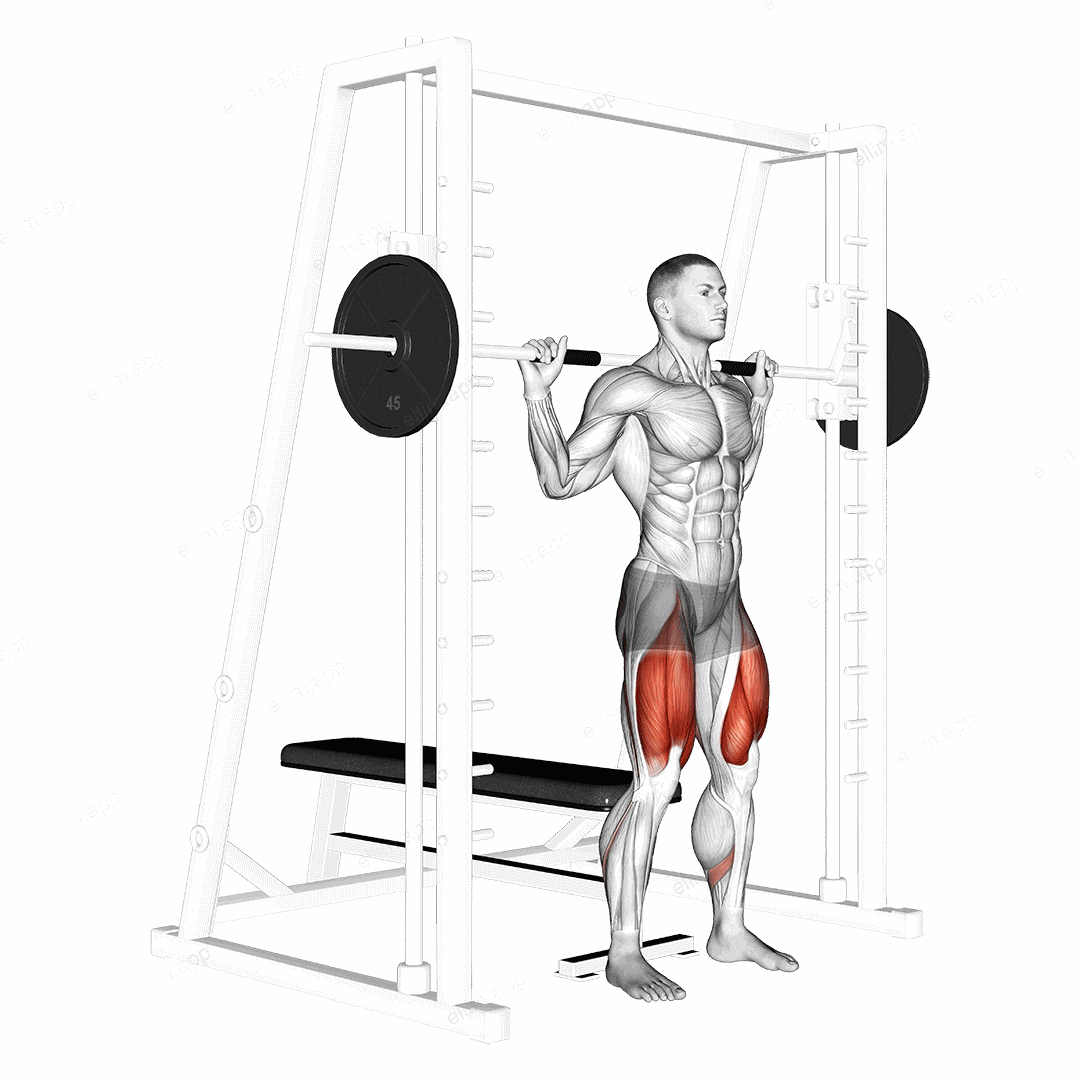 Smith Squat to Bench exercise targeting Thighs