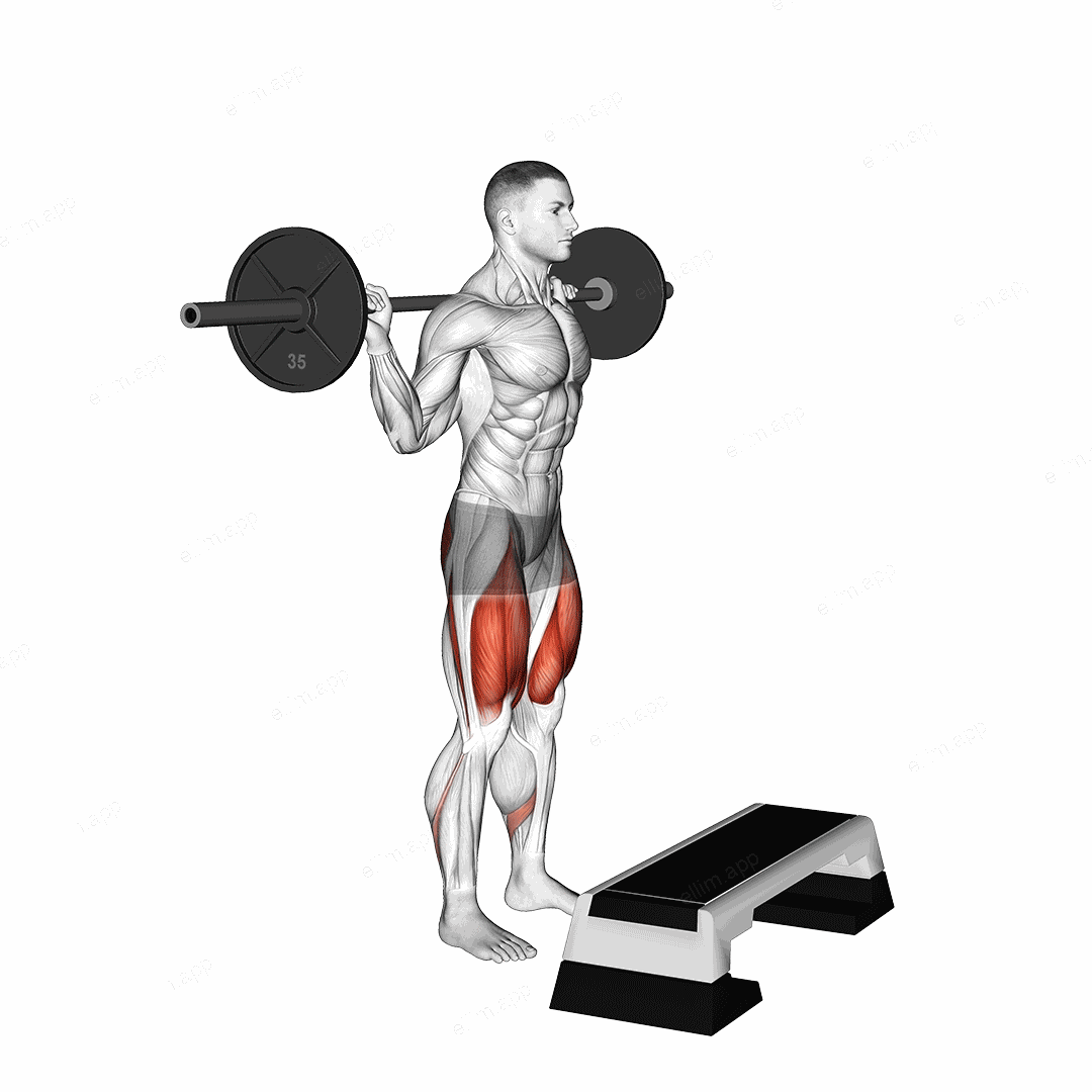 Barbell Knee Raise Step-up exercise targeting Thighs