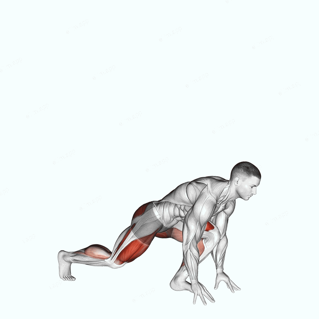 Split Sprinter High Lunge exercise targeting Gluteus Maximus and Quadriceps