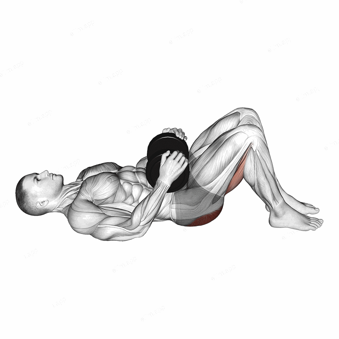 Dumbbell Glute Bridge exercise targeting Hips and Gluteus Maximus