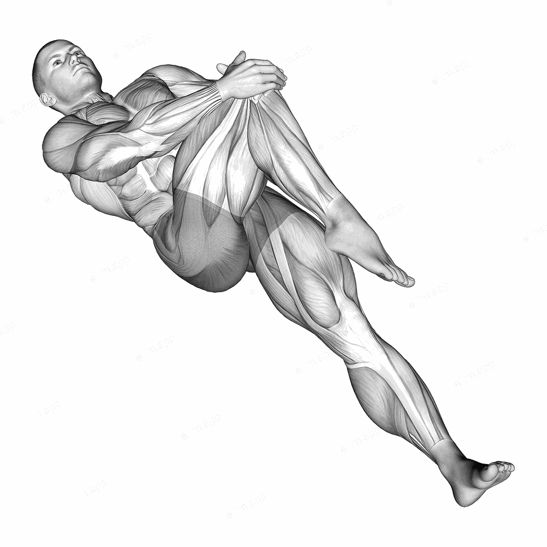 Lying Cross Over Knee Pull Up Stretch exercise targeting Hips