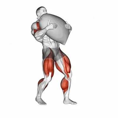 StrongMan Sandbag Walk exercise targeting Thighs