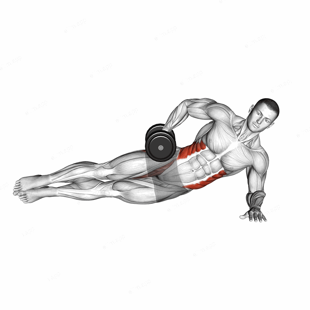 Dumbbell Side Bridge exercise targeting Waist and Gluteus Medius