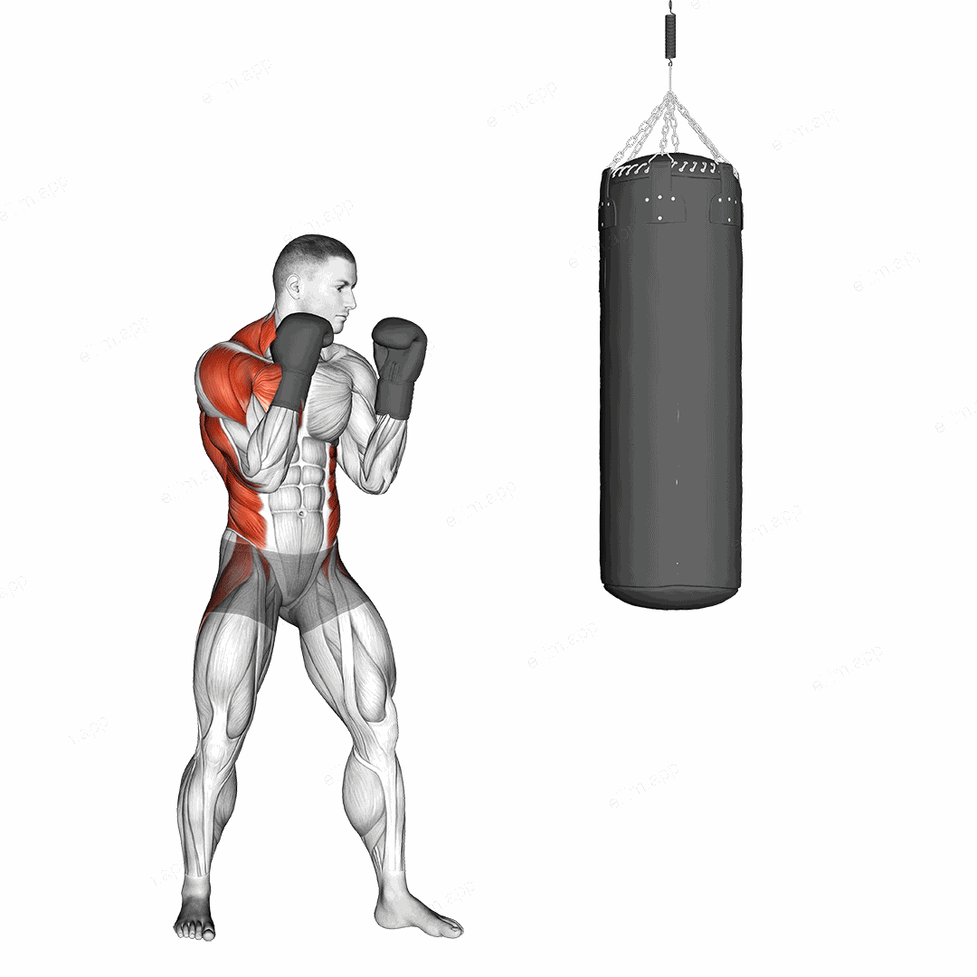 Boxing Right Cross (with boxing bag) exercise targeting Plyometrics