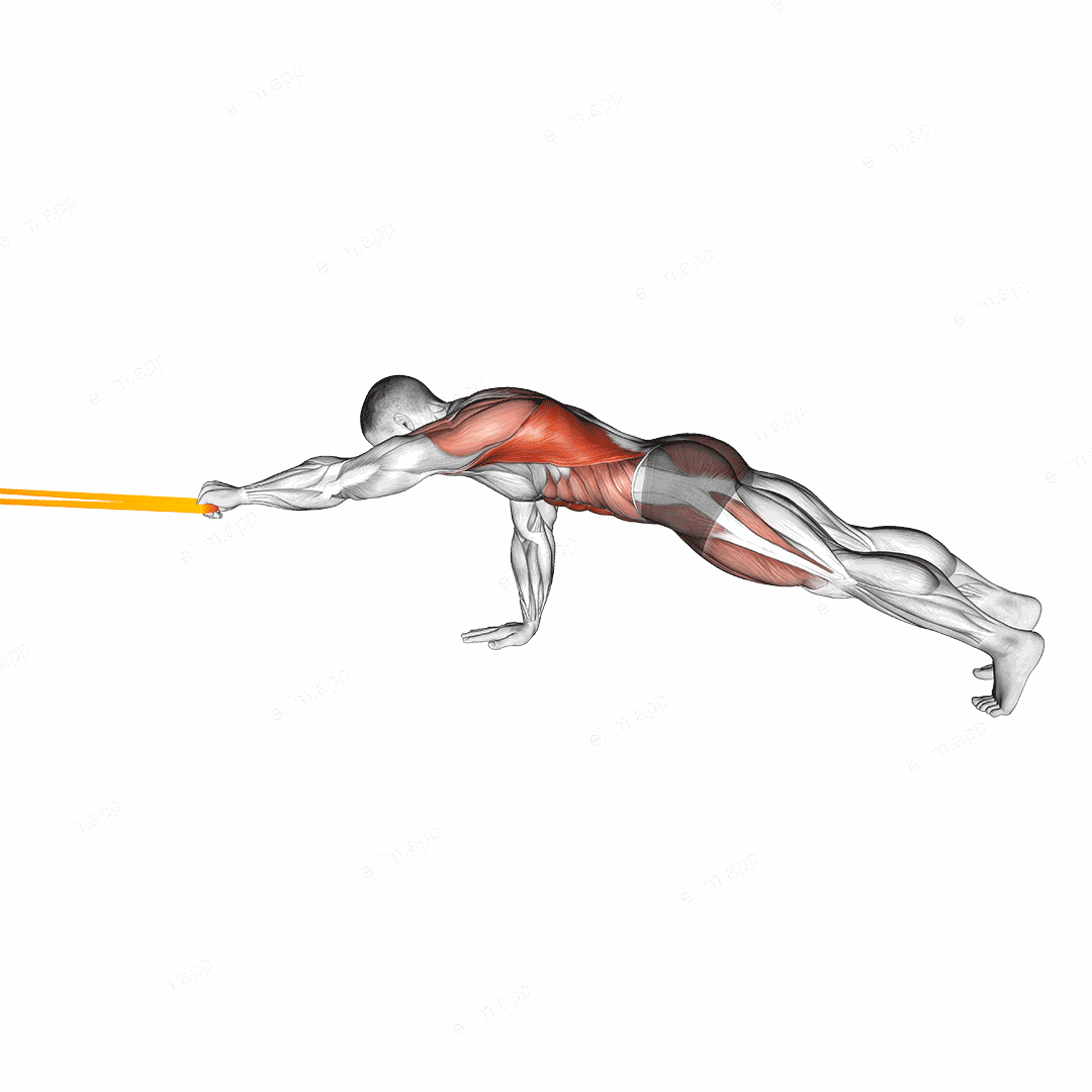 Resistance Band Front Plank with Single Arm Pulldown exercise targeting Back