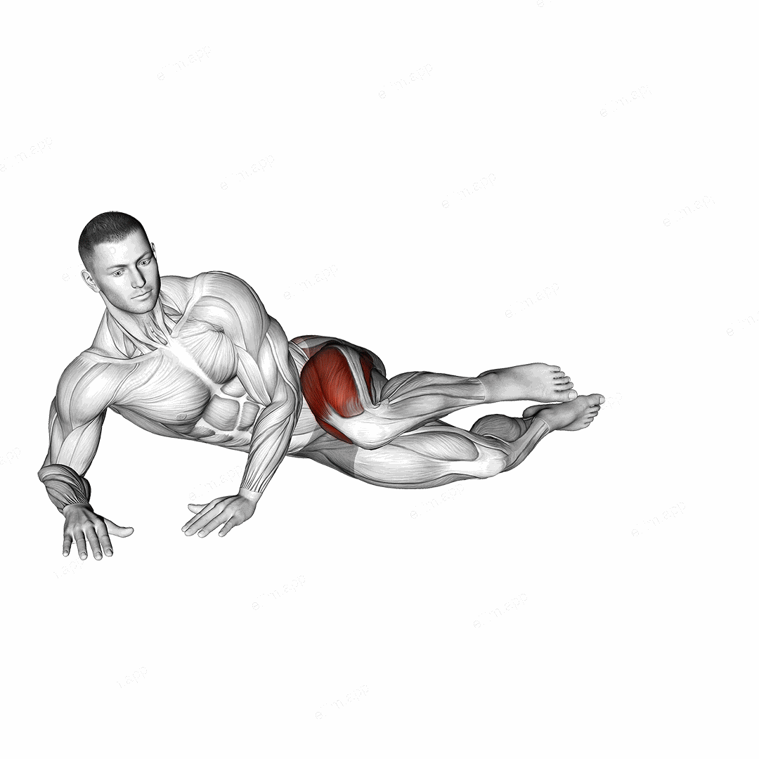 Side Lying Outward Knee Kick exercise targeting Hips and Gluteus Maximus