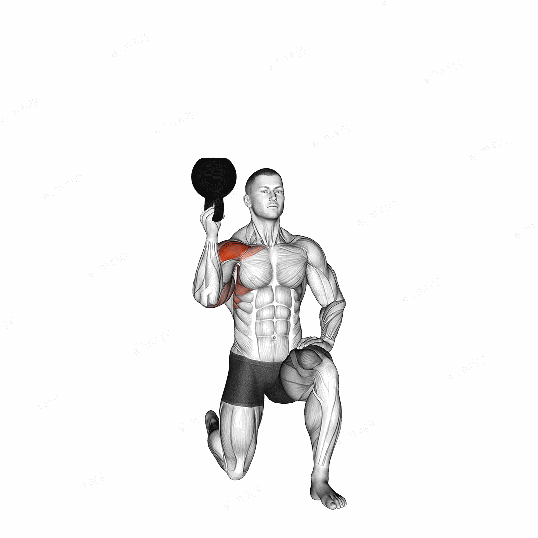 Kettlebell Half Kneeling One Arm Bottoms-up Press exercise targeting Shoulders