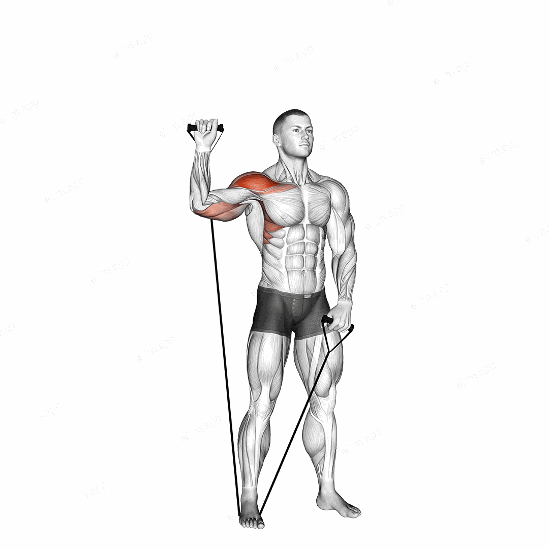 Band Single Arm Shoulder Press exercise targeting Shoulders and Deltoid Anterior