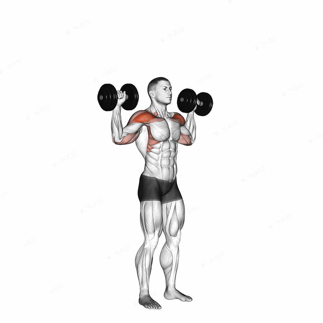 Dumbbell Standing Overhead Press exercise targeting Shoulders and Deltoid Anterior