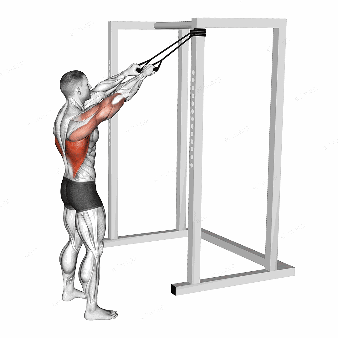 Band Standing Straight Arm Pulldown exercise targeting Back
