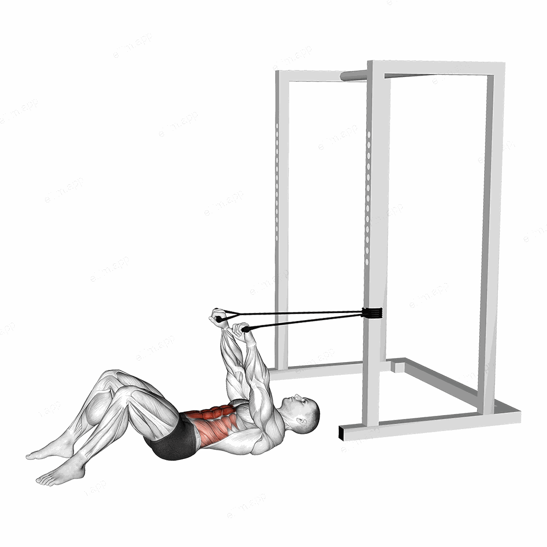 Band Upper Crunch exercise targeting Waist and Rectus Abdominis