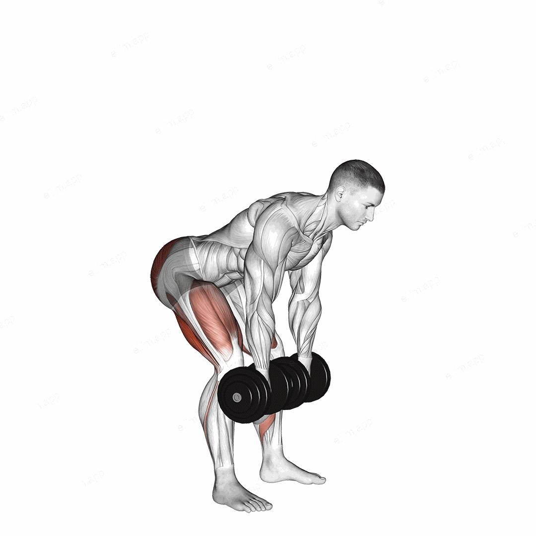 Dumbbell Romanian Deadlift exercise targeting Hips and Gluteus Maximus