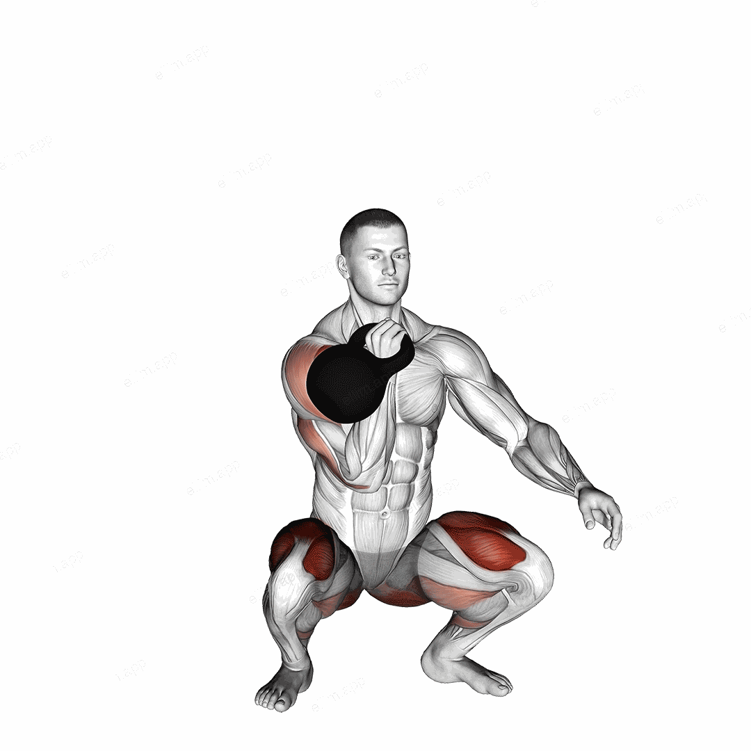 Kettlebell Sots Press exercise targeting Deltoid Anterior and Gluteus Maximus