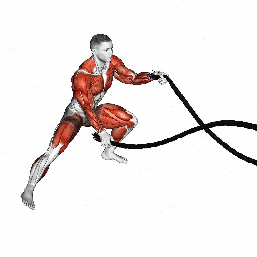 Battling Ropes Alternate Arms Side Lunge exercise targeting Back and Chest