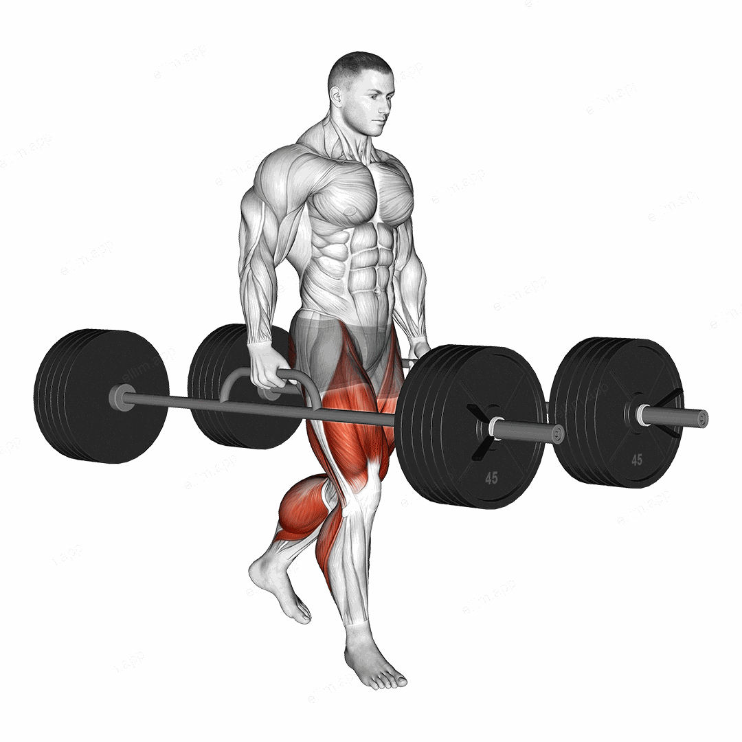 StrongMan Barbell Farmers Walk exercise targeting Thighs