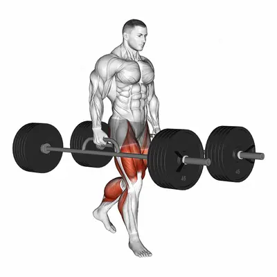 StrongMan Barbell Farmers Walk exercise targeting Thighs