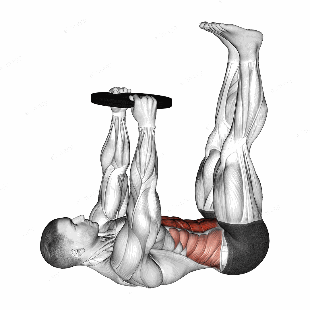 Weighted Straight Leg Toe Touch Crunch exercise targeting Waist