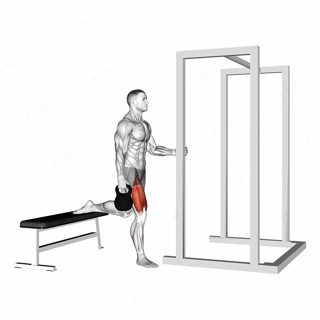 Kettlebell Assisted Bulgarian Split Squat exercise targeting Thighs