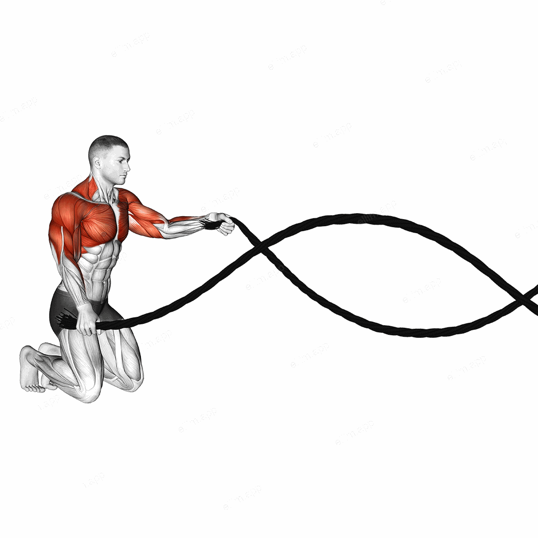 Kneeling Battling Ropes exercise targeting Plyometrics
