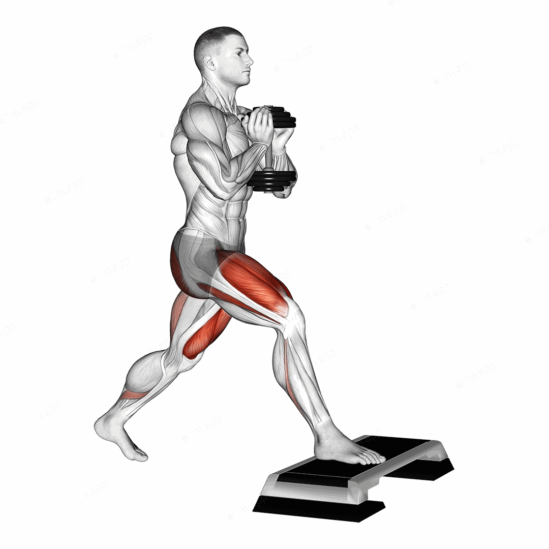 Dumbbell Goblet Split Squat Front Foot Elevanted exercise targeting Thighs and Gluteus Maximus