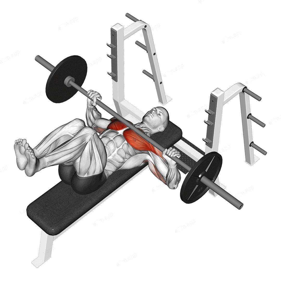 Barbell Bench Press (knees at 90 degrees) exercise targeting Chest and Pectoralis Major Clavicular Head